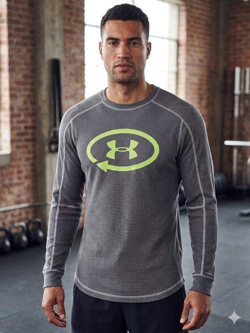 Under Armour Men's Grey Long-Sleeve Shirt with Lime Logo